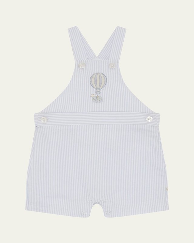 Boy's Alfie Striped Embroidered Overalls, Size 3M-24